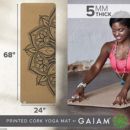 Gaiam Cork Yoga Exercise Mat | Natural Sustainable Cork Resists Sweat and Odors | Non-Slip TPE Backing Prevents Slipping| Great for Hot Yoga, Pilates, Fitness Working Out (68" x 24")