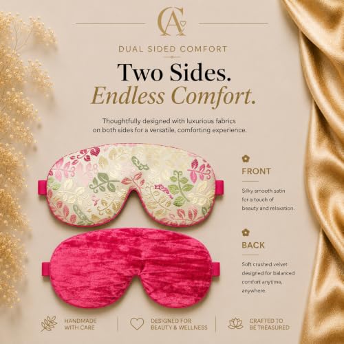 Handmade Opulence Yoga Eye Pillow - Weighted Flaxseed Fill, Unscented, Satin & Velvet, Adjustable Strap - Ideal for Meditation & Restful Sleep - Creamy Leaves - TEMF-CL - color: Creamy Leaves