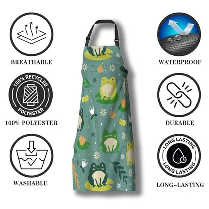 Cute Frogs Cooking Apron for Women & Men - Waterproof, 27' W x 31' H, Kitchen, Restaurant, BBQ, Painting, Crafting, Gardening - color: Cute Frogs
