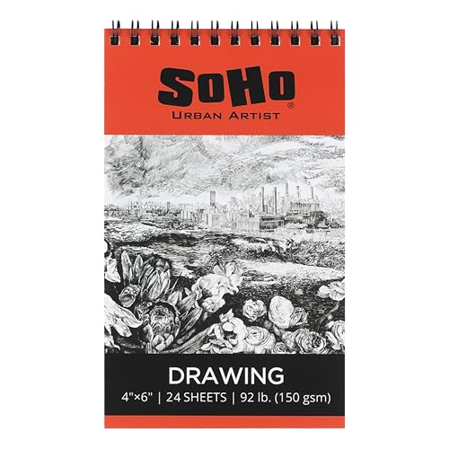 SoHo Urban Artist Softcover Drawing Pad - 4"x6" - 92 lbs/150gsm, Mixed Media, 24 Dual-Sided Sheets, Acid-Free, Wire-Bound, Micro-Perforated, Repeated Erasing & Reworking - size: 4"x6"