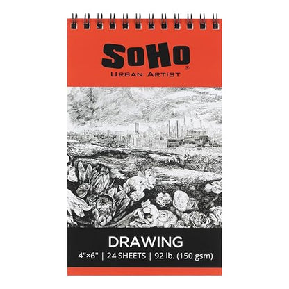 SoHo Urban Artist Softcover Drawing Pad - 4"x6" - 92 lbs/150gsm, Mixed Media, 24 Dual-Sided Sheets, Acid-Free, Wire-Bound, Micro-Perforated, Repeated Erasing & Reworking - size: 4"x6"