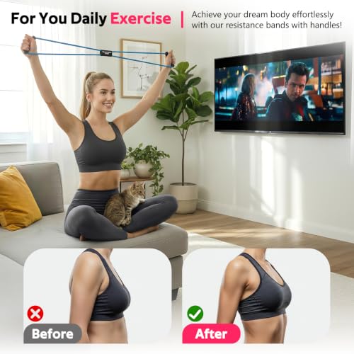 RENRANRING Figure 8 Fitness Resistance Bands with Handles - Exercise Tube Band Set of 3 for Arm and Shoulder Stretch, Rope 8 Word Elastic for Women and Men - color: Yellow, Blue, Red, size: 3pcs