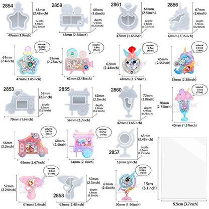 FUNSHOWCASE Resin Shaker Molds Set Charms Pendant Jewelry Making Supplies 9 Silicone Trays with 5 Clear Seal Films - color: Charms Pendant Craft 14-Pack