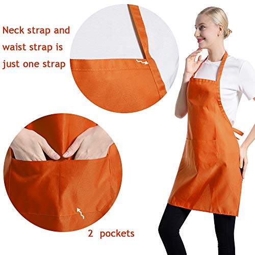 Orange Color Plain Bib Aprons Bulk for Women Men Adult-Unisex Aprons with 2 Front Pockets,Size 24"X28"Kitchen Cooking Server Painting Aprons(Orange-15PCS) - color: Orange-15pcs