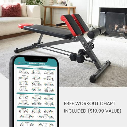 Finer Form Multi-Functional Adjustable Weight Bench and Roman Chair | 8 Back Extension Levels, Chest Press, Sit Ups, Flat Decline Settings, Sturdy Steel Frame, Thick Pad, Workout Chart Included