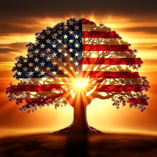 MXJSUA American Flag Tree Diamond Art Painting Kits for Adults, Full Drill 5D Round Dots Diamonds Paint Picture for Beginners, Gem Art Painting Craft Kits for Home Decor Gift 12x12 inch - color: Flag Tree