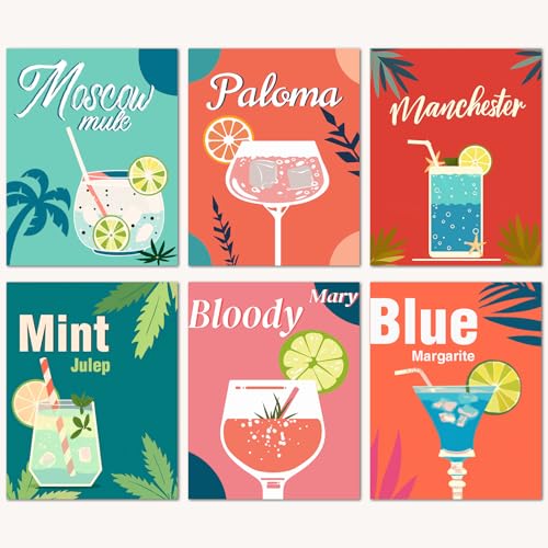 Bougimal 6 Pack Paint by Numbers Kit for Beginners, 11" W x 14" L Cocktail 4 DIY Acrylic Paint Set on Canvas Without Frame in Box, Kids Paint by Numbers Kits for Home Decor & Birthday Gift - color: Cocktail 4, size: 11" W x 14"L