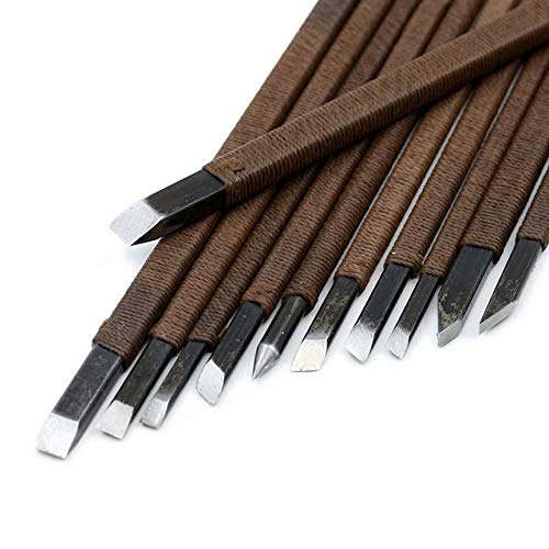 Stone Carving Tools, 11 Pcs Stone Seal Craft Engraving Wood Carving Tools Gravers/Chisels/Knife Set with Bag