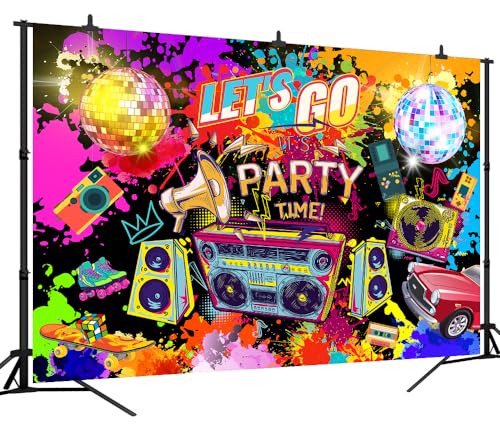 10X8ft Graffiti 80's 90's Backdrop Urban Retro Birthday Hip Hop Rock Punk Music Disco Neon Background Cake Table Decoration Banner Photography Photo Booth Props - size: 10'x8'
