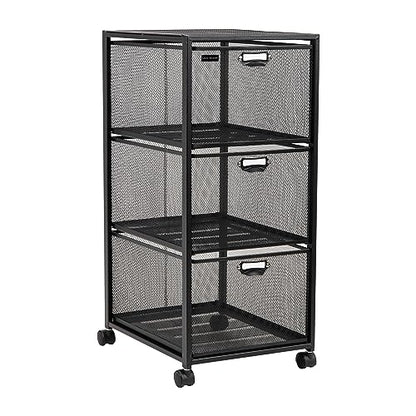 Mind Reader Office Storage Organizer with Mesh Drawers Label Holders and Optional Wheels, Metal Mesh, Black - size: 3-Drawers
