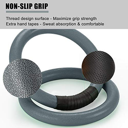 PACEARTH Gymnastic Rings 1100lbs Capacity with 14.76ft Adjustable Buckle Straps Pull Up Exercise Rings Non-Slip Rings for Home Gym Full Body Workout - color: Grey