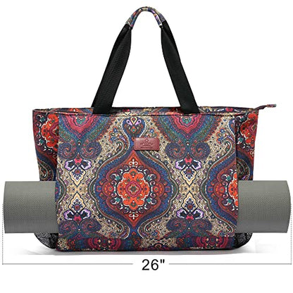 Heathyoga Multi-Functional Yoga Mat Carrier Gym Tote Bag - Large Mat Pocket, Women's Workout Bag - color: Zipper-Totem