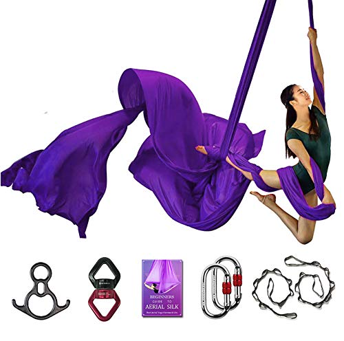 Deluxe Aerial Silks Equipment Set - 11 Yards Aerial Yoga Hammock Swing for Acrobatic, Circus Arts, Dance (L:10m W:2.8m) - color: Deep Purple