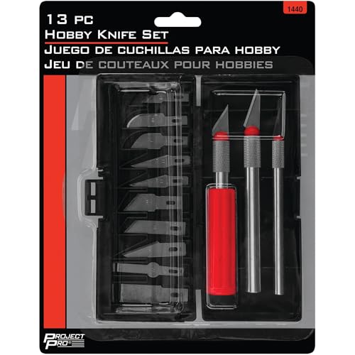 Performance Tool 1440 13-Piece Precision Hobby Knife Set | Includes 3 quick-change handles and carbon steel blades. Plastic storage case. Ideal for craft and paper projects - size: Hobby Knife Set (13pc)