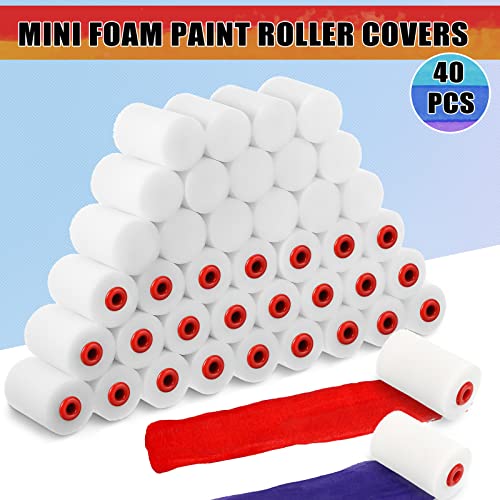 40 Pcs 2 Inch Mini Paint Roller Foam Paint Roller Covers Small High Density Household Paint Roller Covers Sponge Paint Roller Refills for Textured Smooth Corner Detail Painting