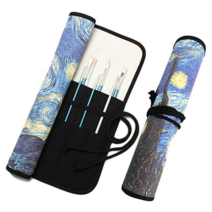 Funny live Paint Brush Holder Art Supplies, Artist Brush Holder & Storage Organizer Roll-Up Case Bag, Protect Acrylic Oil Watercolor Paintbrushes (Starry Night 20 Slot Pockets) - color: Starry Night 20 Slot Pockets