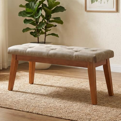 43.5" Button Tufted Faux Leather End of Bed Entryway Bench, Light Taupe - color: Light Taupe-pu-tufted