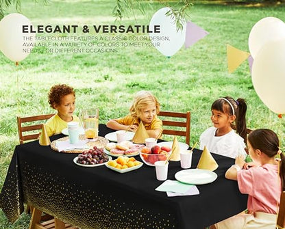 Utopia Kitchen Plastic Table Cloth Disposable (12 Pack - 54x108 Inch) Black Gold Dots Rectangle Tablecloth Waterproof Stain Resistant Party Table Cover - color: Black Gold Dots, size: 54X108 Inch - 12PC