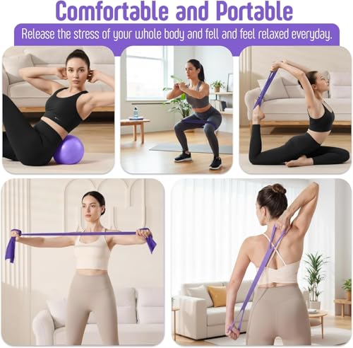AMAVIK Pilates Kit 15-Pieces Home Workout Set with 5 Resistance Bands, Pilates Ring and Ball Set with Accessories-A Complete Pilates Set for Women to Improve Strength, Flexibility and Balance Body - color: Purple