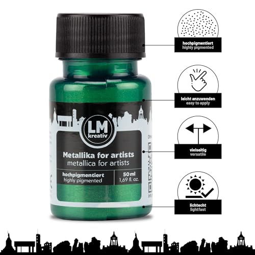 Metallic Acrylic Paint 1.69 fl oz - Green - Premium Metallic Paint for Artists and Crafters. High Coverage, Lightfast & Durable. Ideal for Canvas, Wood, Ceramic & More - color: Green
