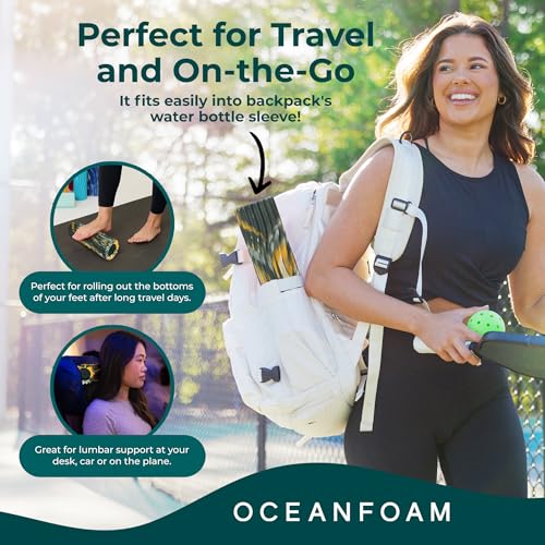 Oceanfoam Ripple Travel Foam Roller (11" x 3.35") Firm Mini Foam Roller for Physical Therapy, Deep Tissue Massage, Back Pain - High Density, Wave Textured - Yoga (Hunter, Gold & Natural Marbled) - color: Hunter, Gold & Natural Marbled