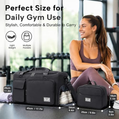FIORETTO Women's Gym Duffle Bag with Shoes Compartment, 30L Capacity, Ideal for Travel, Gym, Sports, Duffel, Weekender - color: Black, style: Gym Bag With Toiletry Bag