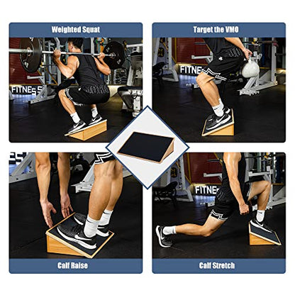 StrongTek Slant Board Set – Heavy-Duty Wooden Fixed 25° Incline Board & Portable Adjustable Calf Stretch Board (20°–50°) for Squats, Flexibility, and Rehab Training