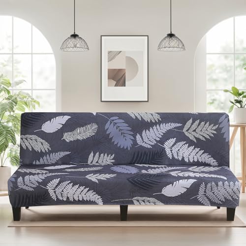 MIFXIN Armless Sofa Cover Futon Slipcover Stretch Elastic Soft Folding Sofa Bed Non-Armrest Couch Furniture Protector Spandex Printed Washable Sofa Cover Without Armrests (Leaves-C) - color: Leaves-c