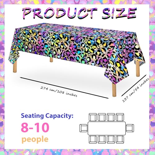 OQOQ Neon Cheetah Print Party Decorations Tablecloth (4 Packs) - 54x108 Inches Iridescent Plastic Disposable Table Cloth for Girl Sparkly Paint Splatter Leopard Safari Birthday Party Supplies - color: Neon Cheetah