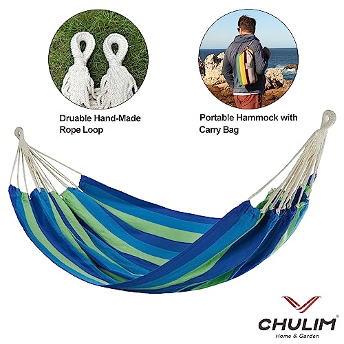 Brazilian Double Hammock with Tree Straps, Extra Large, 450 lbs Capacity - color: Blue Green Stripe, size: X-Large