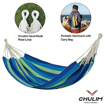 Brazilian Double Hammock with Tree Straps, Extra Large, 450 lbs Capacity - color: Blue Green Stripe, size: X-Large
