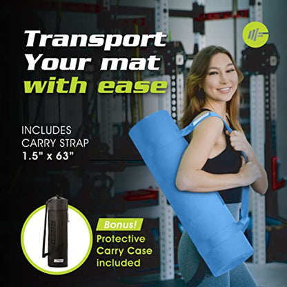 Extra Thick Yoga Mat for Women – TPE 10 mm-Thick Non-Slip Yoga Mat & Nylon Mat Strap – Men’s Fitness & Workout Mats for Home Gym – 26 x 74 In. Indoor-Outdoor Meditation & Exercise Mats by PowX (Blue)