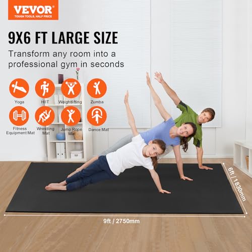 VEVOR Large Exercise Mat, 12'x6'/10'x6'/9'x6'/8'x6'/8'x5'/7'x5'/6'x4' (7mm) Extra Thick, Non Slip High Density Premium Workout Mat, Exercise Yoga Mat for Men & Women, Fitness & Exercise Mat with Bag & Carry Strap, for All Types of Home Yoga, Pilate & Floo