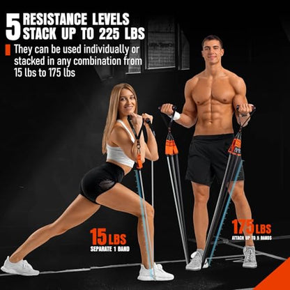 Resistance Bands with Handles, 175lb Exercise Bands for Working Out - color: 175LBS Black Orange