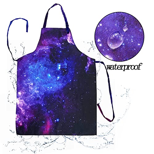 Adjustable Waterproof Apron Bib Apron with 2 Pockets Cooking Kitchen Aprons for Women Men Chef - color: Galaxy Apron