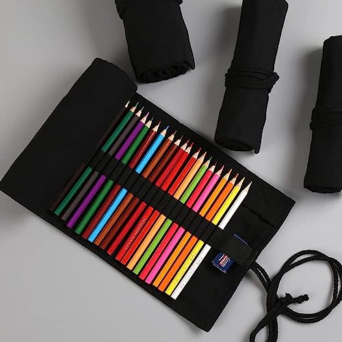 DIYOMR 12/24/36/72 Slots Pencil Wrap Pencil Rolls, Artist Colored Pencil Roll Up Bag Short Brush Pouch Case Pencils Organizer for Drawing Coloring and Sketching, No Pencils (Black, 12slots), PCD1098 - color: Black, size: 12slots