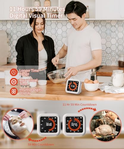 Digital Magnetic Visual Kitchen Timer, Up to 11H 59M Countdown & Count Up - color: White