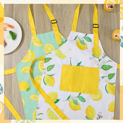 2 Pack Kids Apron, Cute Cooking Aprons, Waterproof Art Apron with Pockets, Toddler Painting Artist Apron Adjustable - color: Lemon, size: 45*62cm