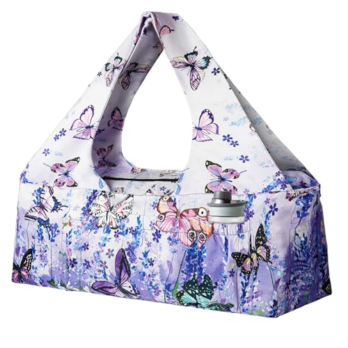 Yoga Mat Bag - Large Yoga Bag with Yoga Mat Strap, Zipper and Pockets - Yoga Bags and Carriers Fits All Your Stuff - Personalized Yoga Mat Bags for Women Fits Most Size Mats - color: Butterfly