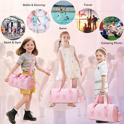 Personalized Initial Dance Bag for Girls,Small Gym Sport Yoga Dance Bags Gift for Teen Girls Women,Cute Letter Kid Weekender Ballet Bags,Toddler Travel Duffle Tote with Adjustable Straps - color: Pnk, style: A