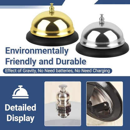 2 Packs Call Bell Loud Clear Desk Bell with Anti-Rust Steel 3.3 Inch Durable Service Bells for Hotels, Classrooms, Restaurants, Reception Areas
