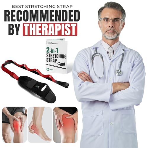 Stretch Strap with Loops Physical Therapy - Full Body Exercise Straps for Stretching with Detachable Foot - Leg & Calf Stretcher for Plantar Fasciitis, Physical Therapy, Pain Relief, and Flexibility - color: Red