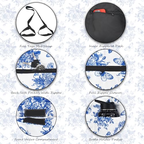 Large Yoga Mat Bag Yoga Bags and Carriers Fits All You Stuff Yoga Tote Bag with Yoga Mat Strap, Elastic Pockets and Zipper Pockets - color: white blue
