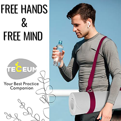 TECEUM Yoga Mat Strap – Extra Soft & Thick Cotton Carrier for All Mats - color: Deep Raspberry, size: 64 IN