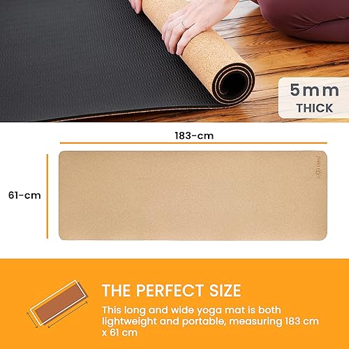 Sol Living Natural Cork Yoga Mat Yoga Mat Stretching Pilates Meditation Exercise Mat Gym Equipment Non Slip Portable Travel Yoga Accessories Foldable Workout Mat - 24" x 72" - color: Cork Brown