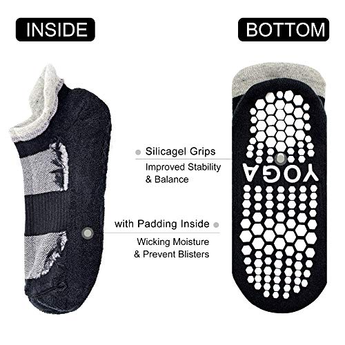 Busy Socks 2 Pack Women Ankle Non Slip Yoga Pilates Grip Socks with Cushion | Anti Skid Slipper Arch Support Socks for Barre Bikram Dance Trampoline Fitness Hospital Home Floor Walking Jogging Cardio - color: 2 Pairs Black/Pink