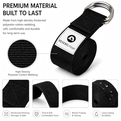 Yoga Strap for Stretching, Non-Elastic Yoga Belt with D-Ring - color: Black, size: 8Feet/2.4M