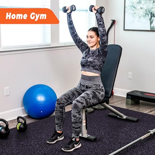 SUPERJARE 0.4'' Thick 12 Pcs 48 Sq Ft Rubber Top Exercise Equipment Mats, High Density EVA Foam Mats with Rubber Top, Interlocking Gym Flooring for Home Gym, Protective Workout Mat, Black/Purple - size: 12 Tiles (48 Sq Ft)