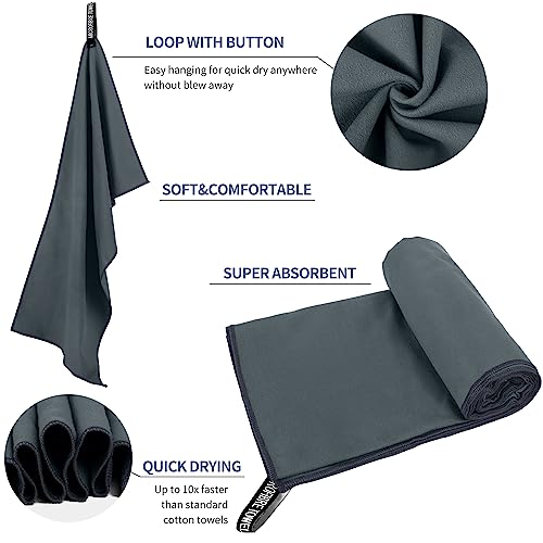 Microfiber Travel Towel, Quick Dry Camping & Gym Towel. Compact - color: Dark Gray, size: S:16"×32"