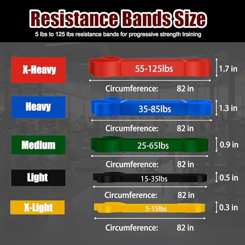 5-Level Resistance Bands, Workout Bands for Exercise | 5-125Lbs Pull-Up Assist Bands,Physical Therapy & Stretching – Multiple Resistance Levels for Home Gym & All Fitness Goals